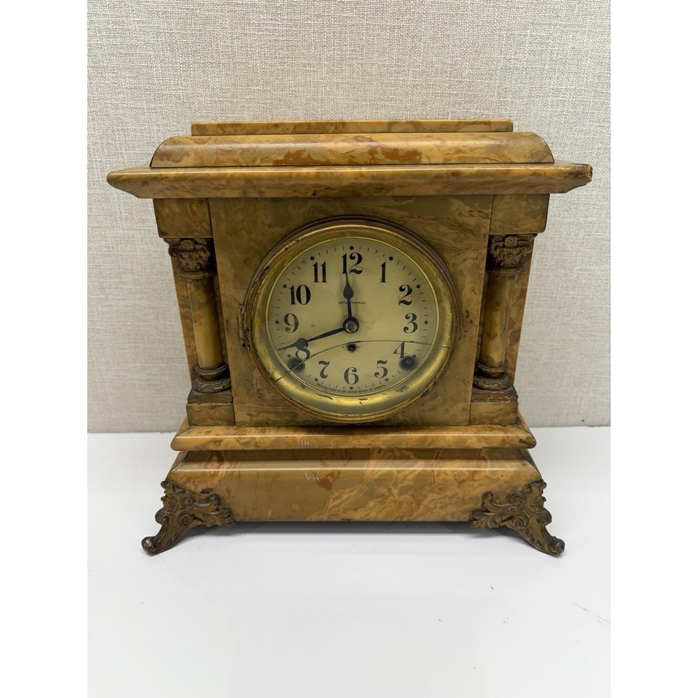 Seth Thomas Mantel Clock Marble Style Case Key Wind Untested‎ USA